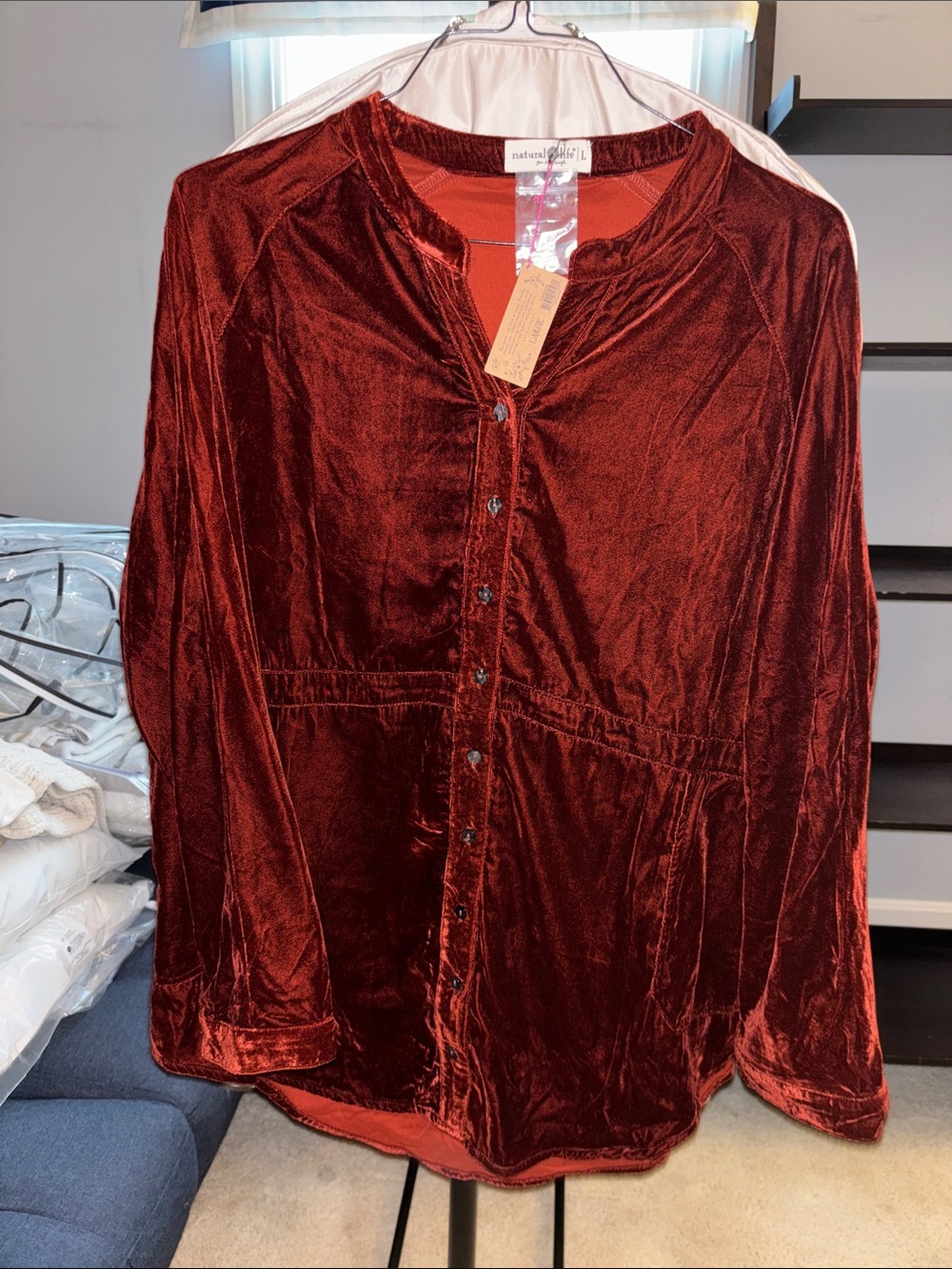 NATURAL LIFE Women's Velvet Button-Front Jacket - Ruby Red